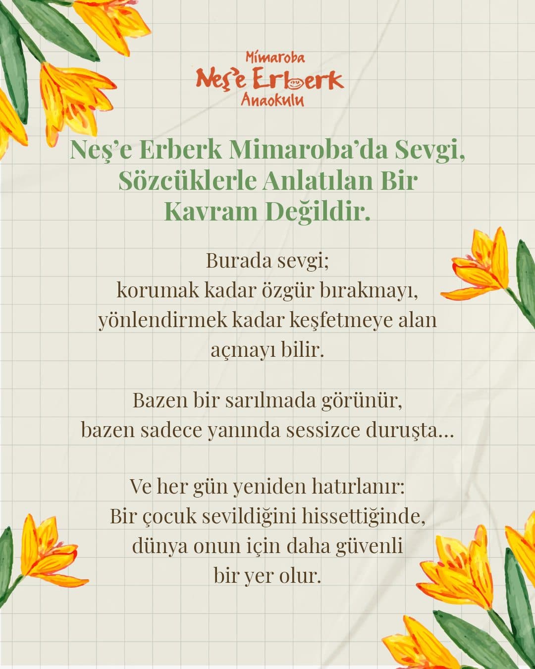 Okulda sevginin nasıl anlatıldığı üzerine metinli gönderi